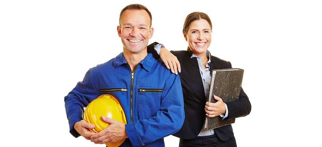 Trade Contractors graphics businesswoman and construction worker