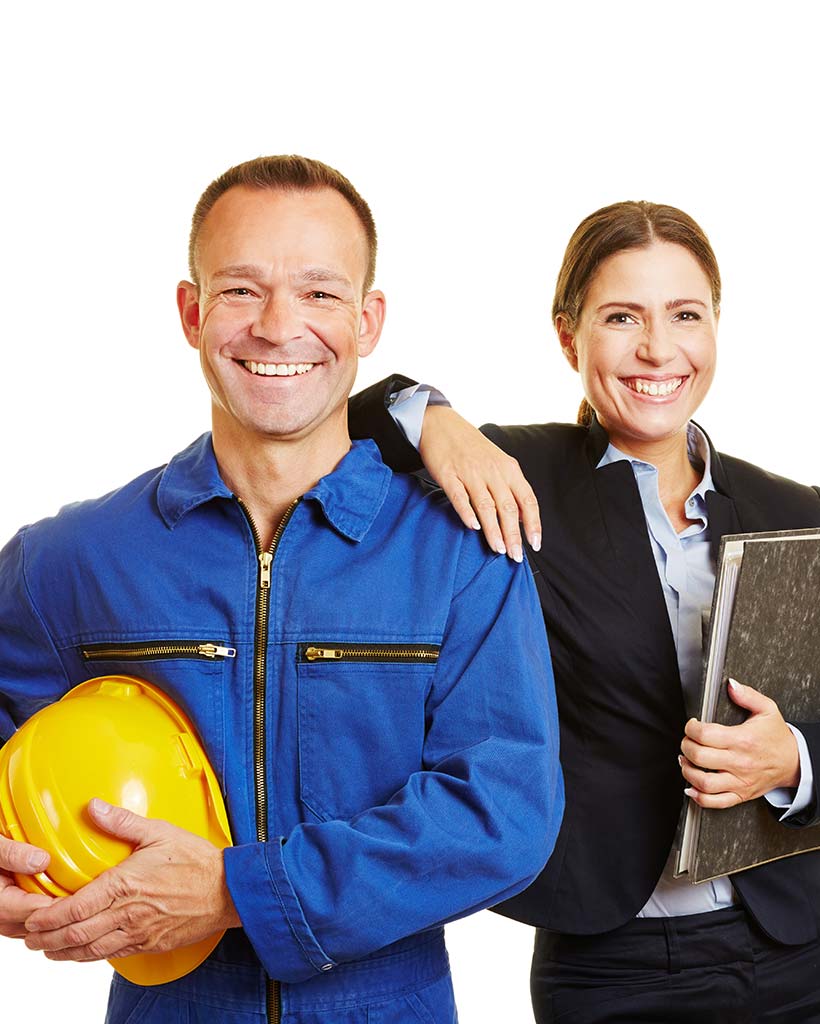 Businesswoman and construction worker